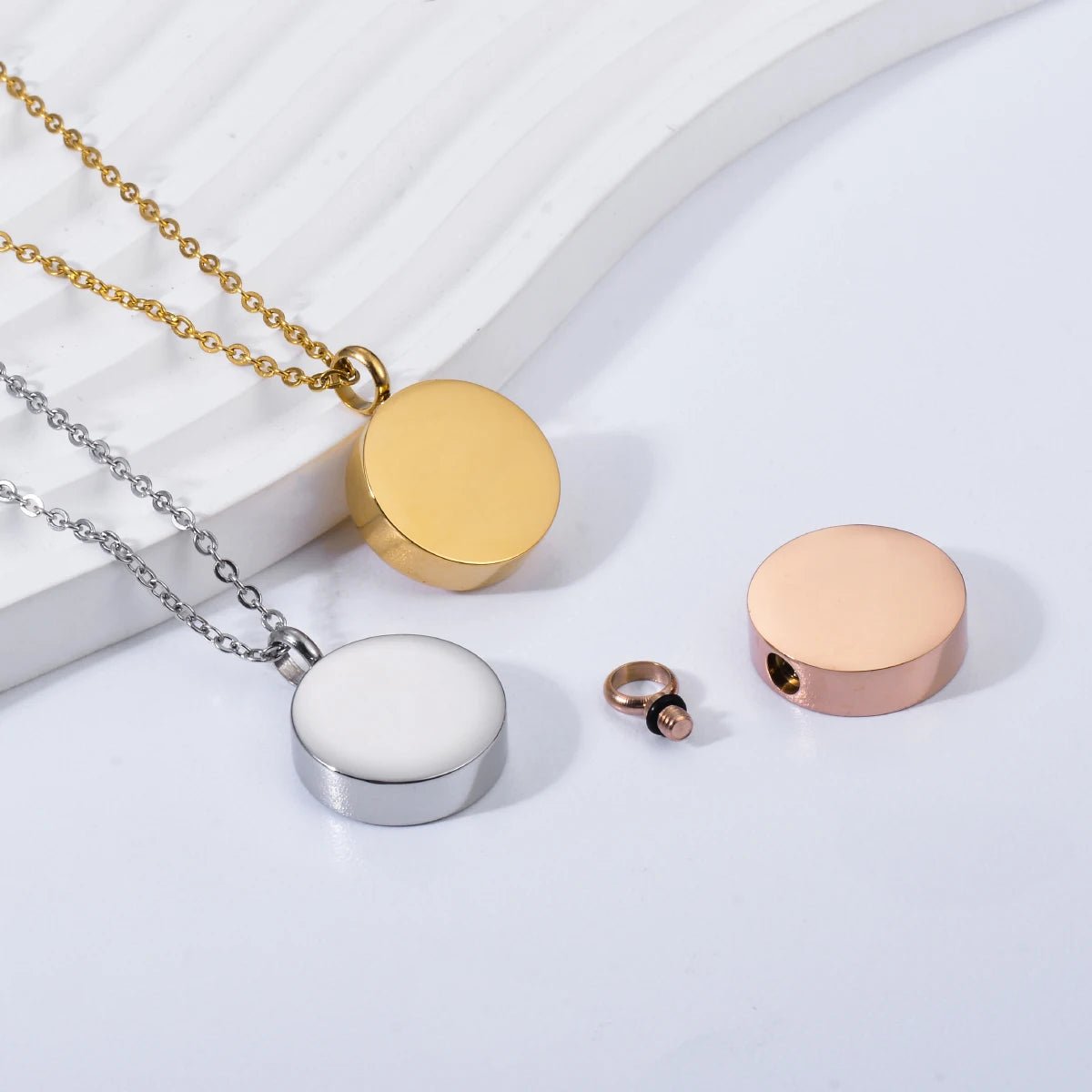 Blank Round Cremation Pendant – Memorial Urn Necklace for Ashes & Keepsakes - Lumen Memory