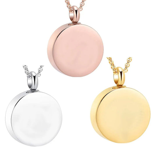 Blank Round Cremation Pendant – Memorial Urn Necklace for Ashes & Keepsakes - Lumen Memory