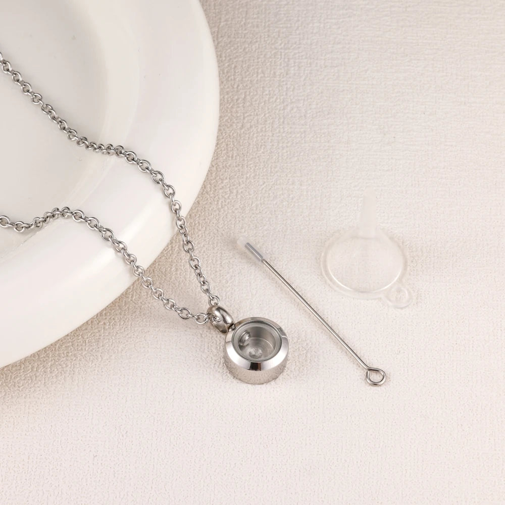Round Stainless Steel Cremation Pendant – Memorial Urn Necklace for Ashes - Lumen Memory