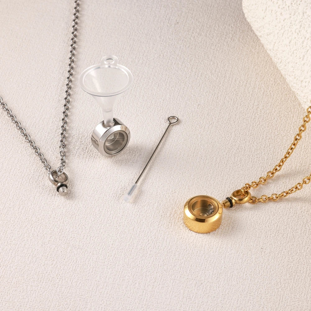 Round Stainless Steel Cremation Pendant – Memorial Urn Necklace for Ashes - Lumen Memory