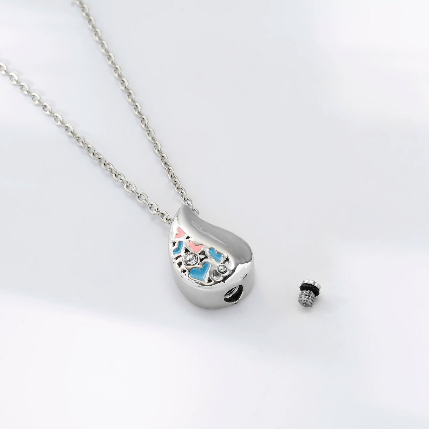 Teardrop Heart Urn Necklace – Stainless Steel Cremation Pendant for Ashes - Lumen Memory