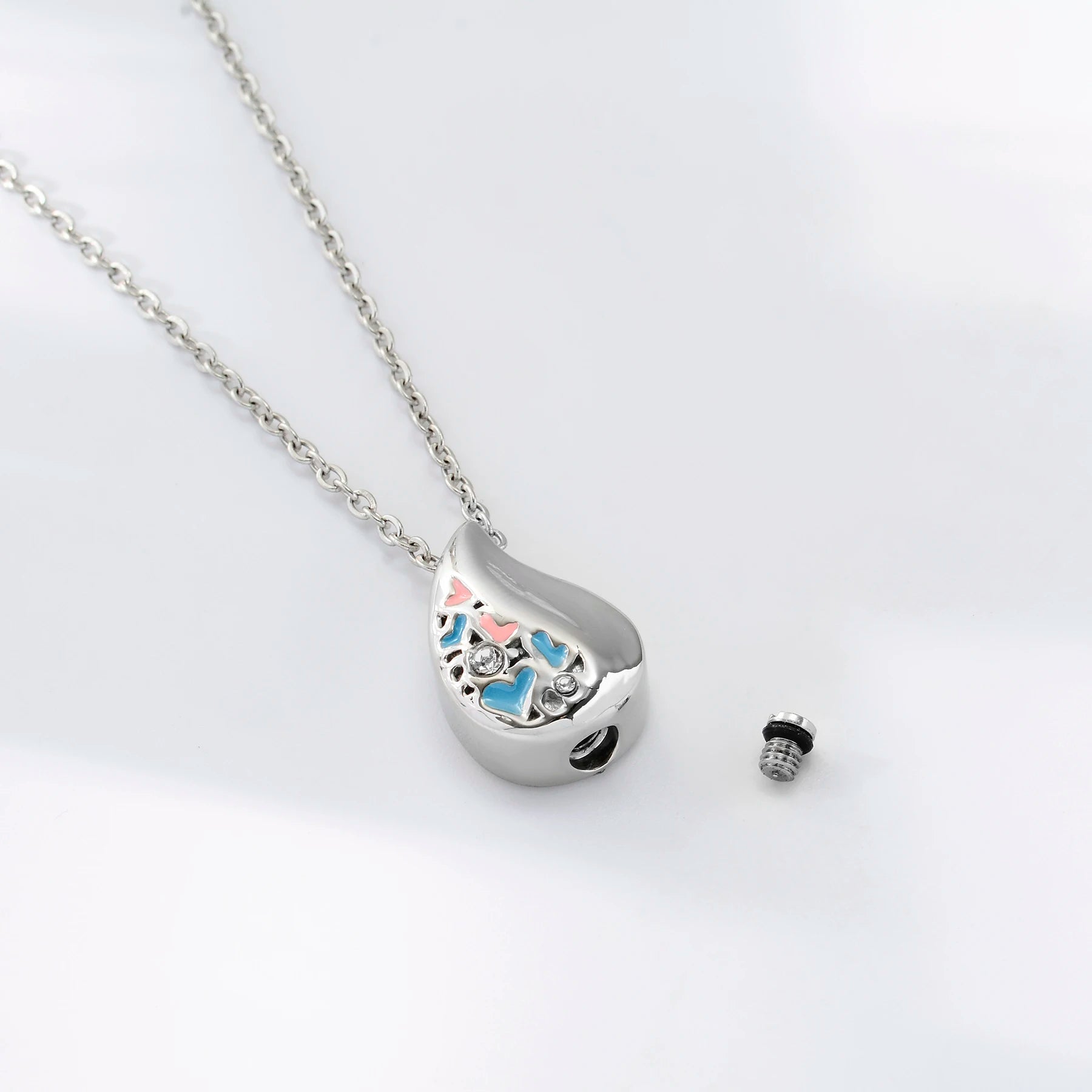 Teardrop Heart Urn Necklace – Stainless Steel Cremation Pendant for Ashes - Lumen Memory