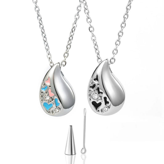 Teardrop Heart Urn Necklace – Stainless Steel Cremation Pendant for Ashes - Lumen Memory