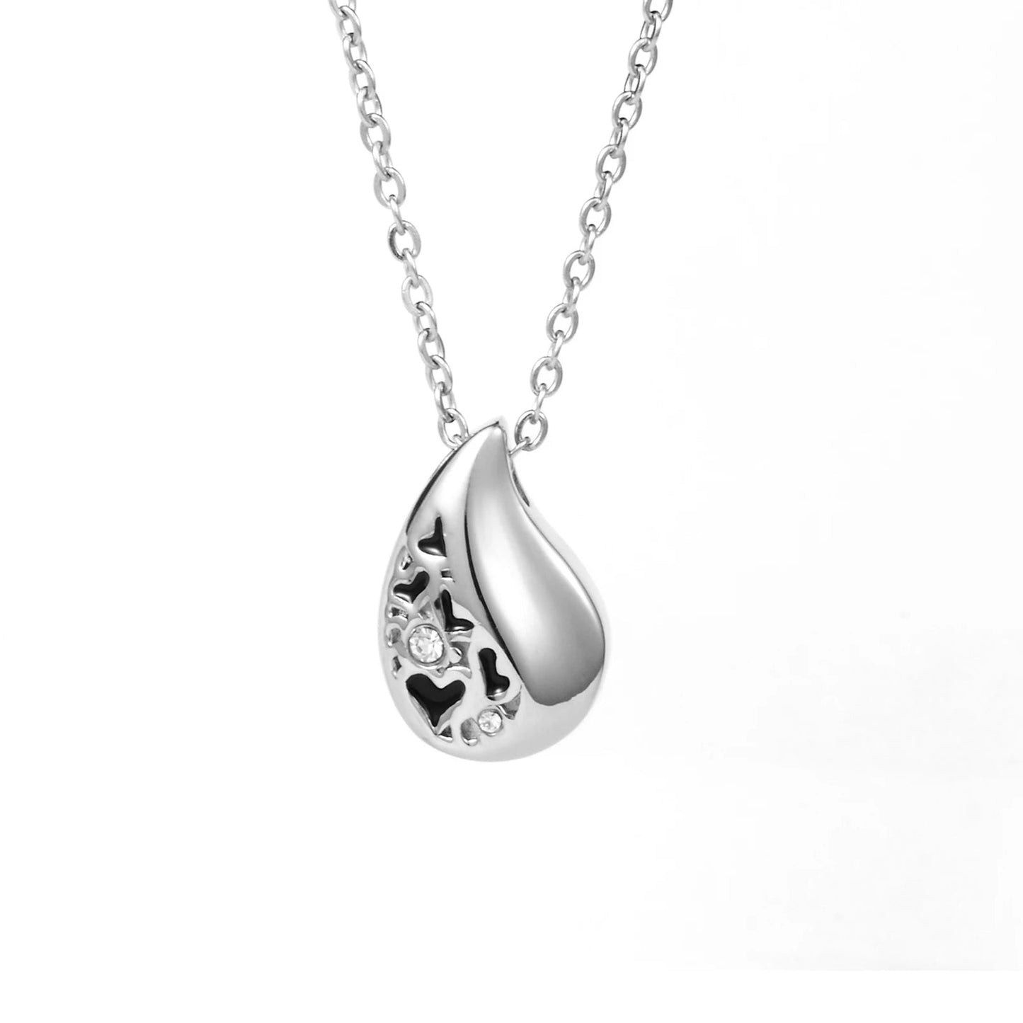 Teardrop Heart Urn Necklace – Stainless Steel Cremation Pendant for Ashes - Lumen Memory