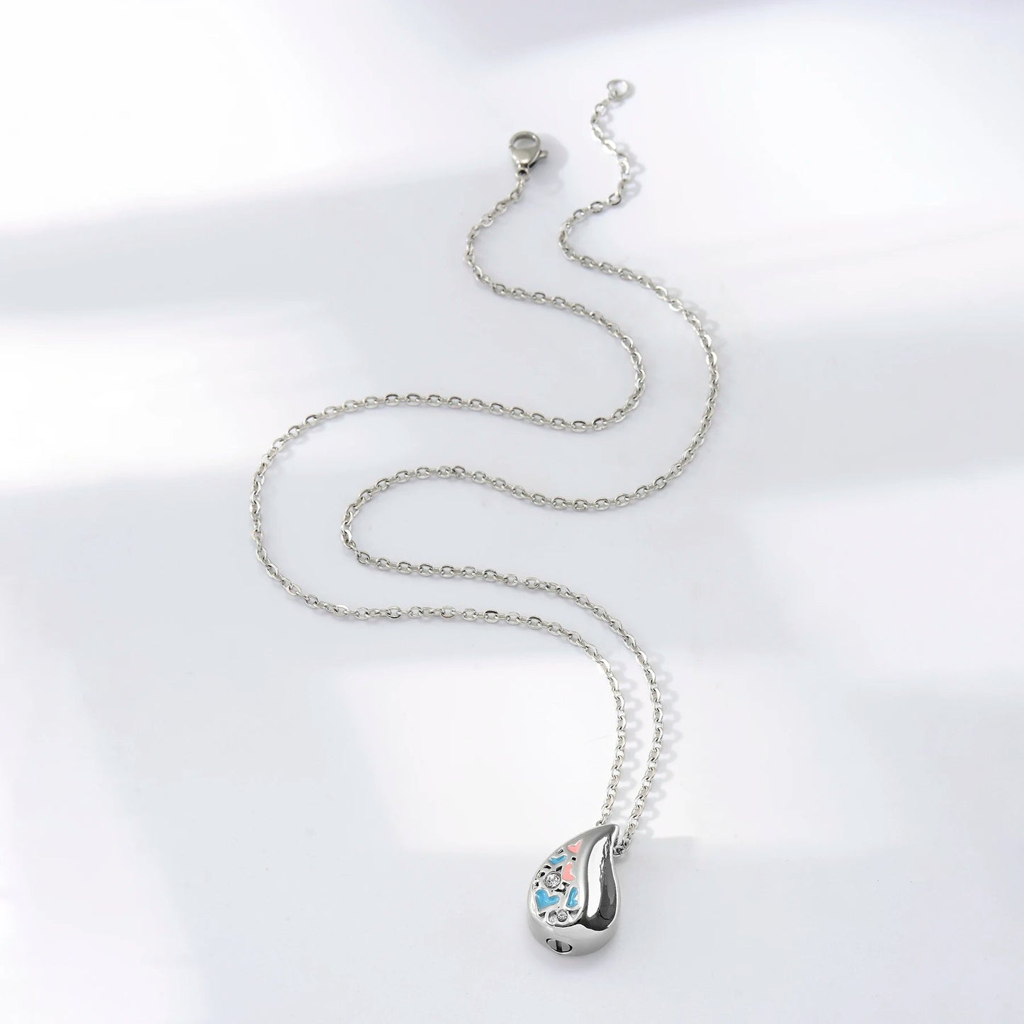Teardrop Heart Urn Necklace – Stainless Steel Cremation Pendant for Ashes - Lumen Memory