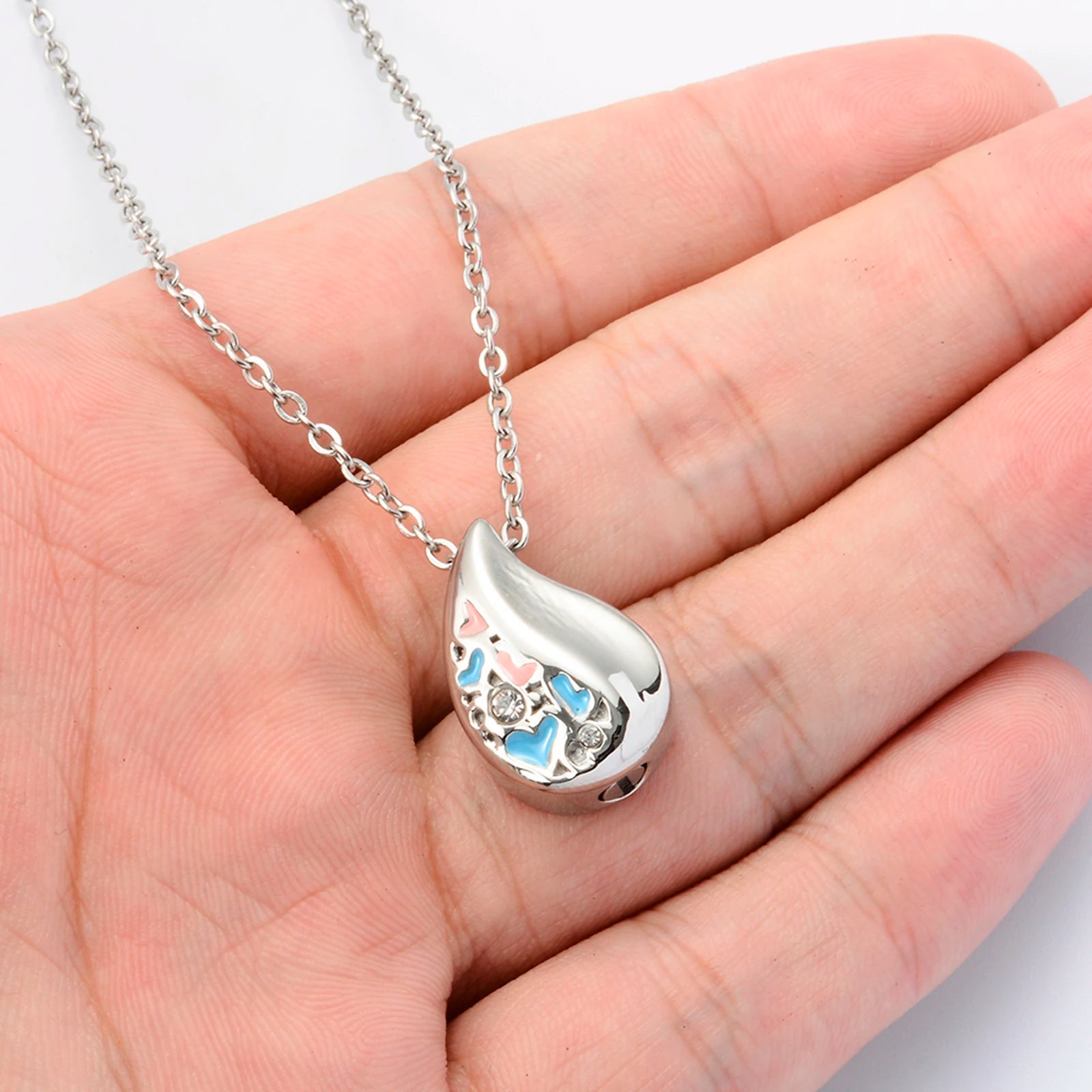 Teardrop Heart Urn Necklace – Stainless Steel Cremation Pendant for Ashes - Lumen Memory