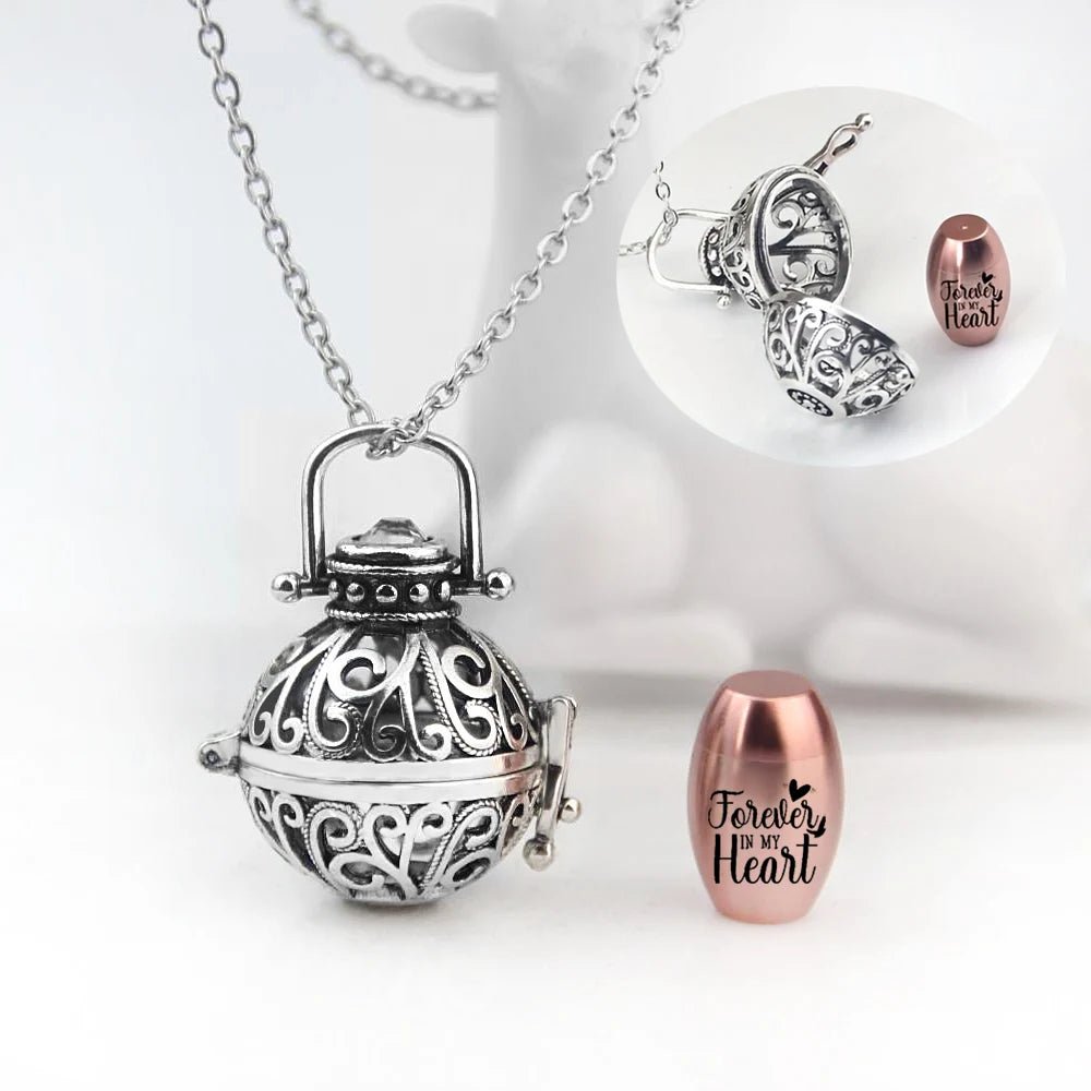 Vintage Hollow Flower Cremation Necklace – Elegant Memorial Urn Jewelry with Funnel Kit - Lumen Memory