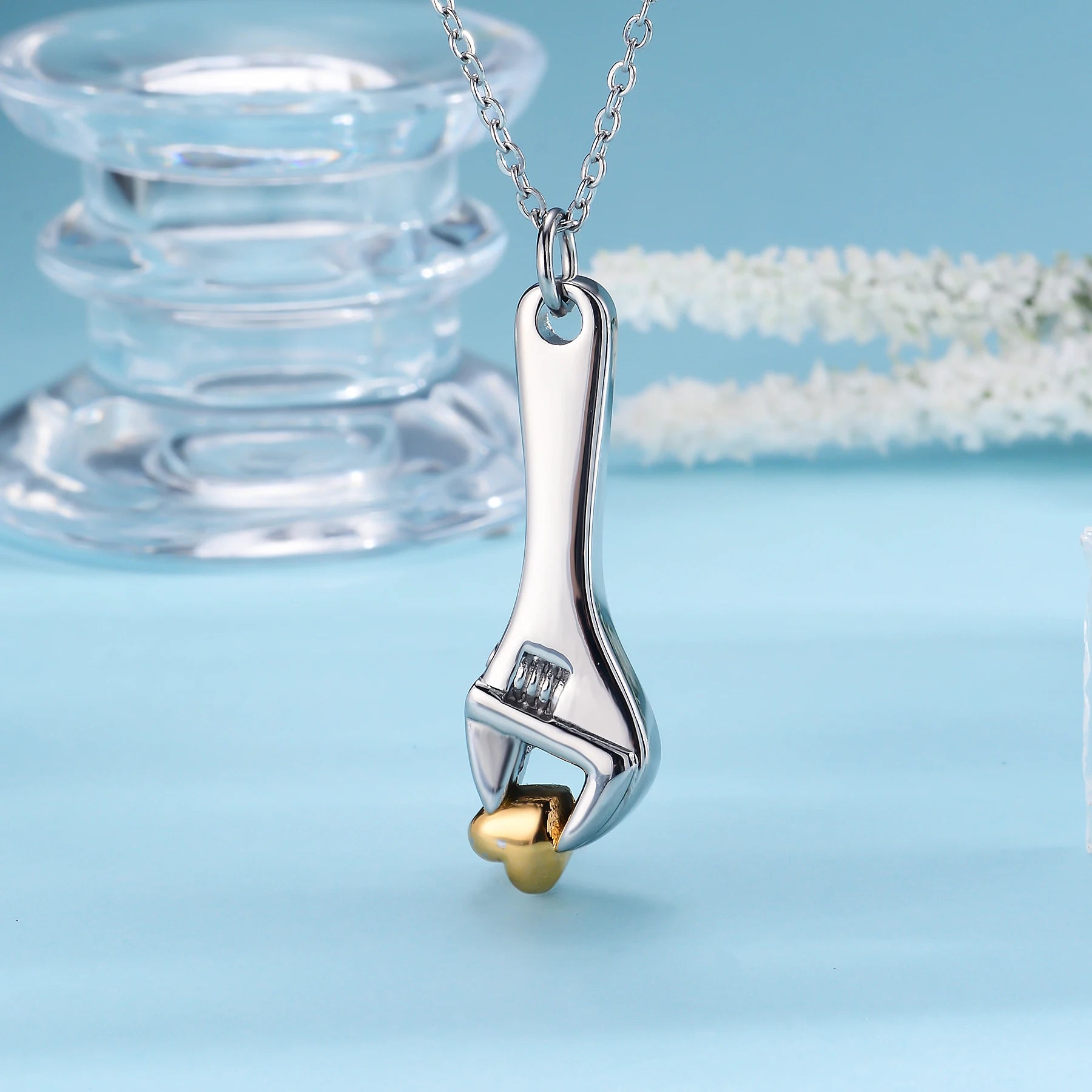 Wrench Memorial Urn Necklace – Cremation Pendant for Ashes - Lumen Memory