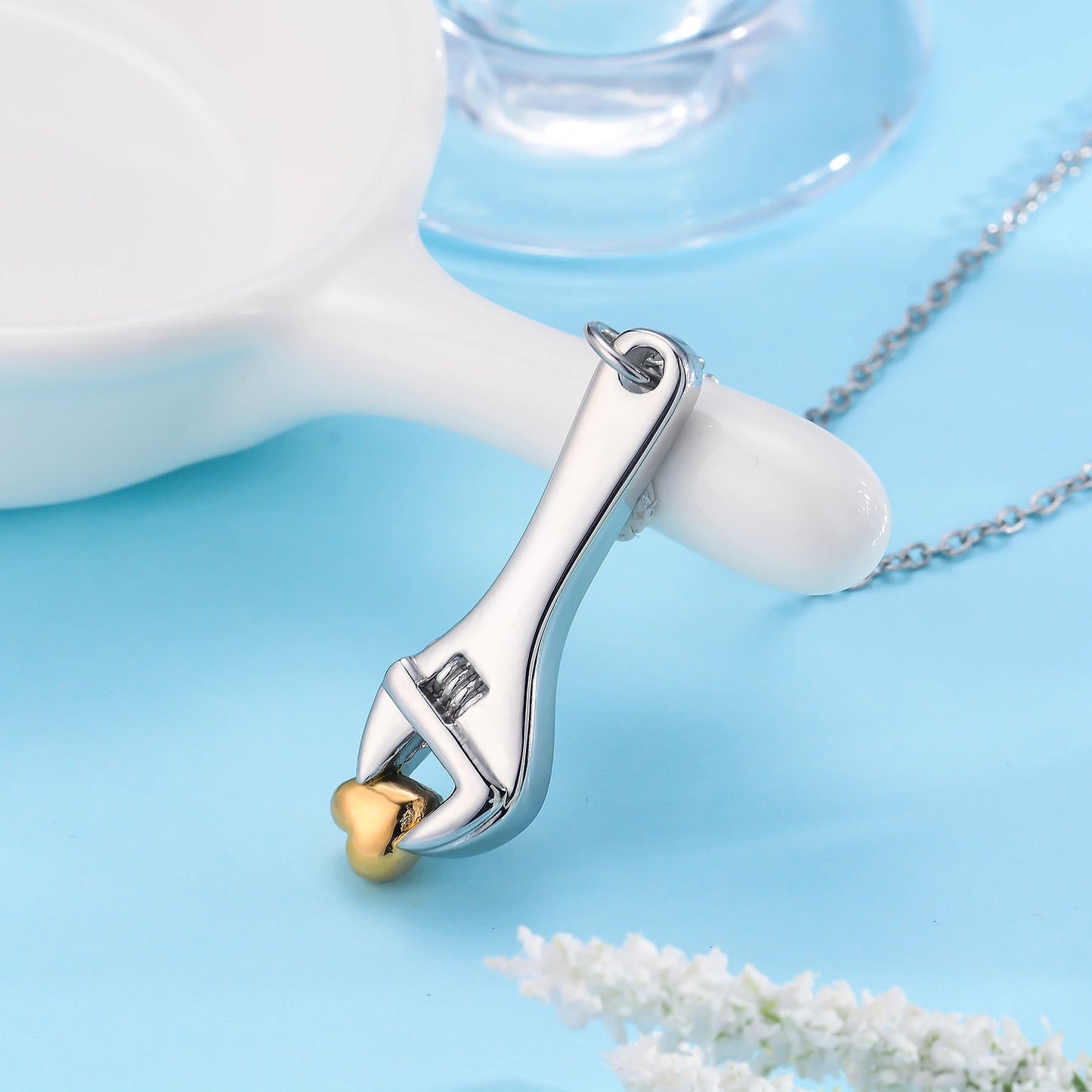 Wrench Memorial Urn Necklace – Cremation Pendant for Ashes - Lumen Memory